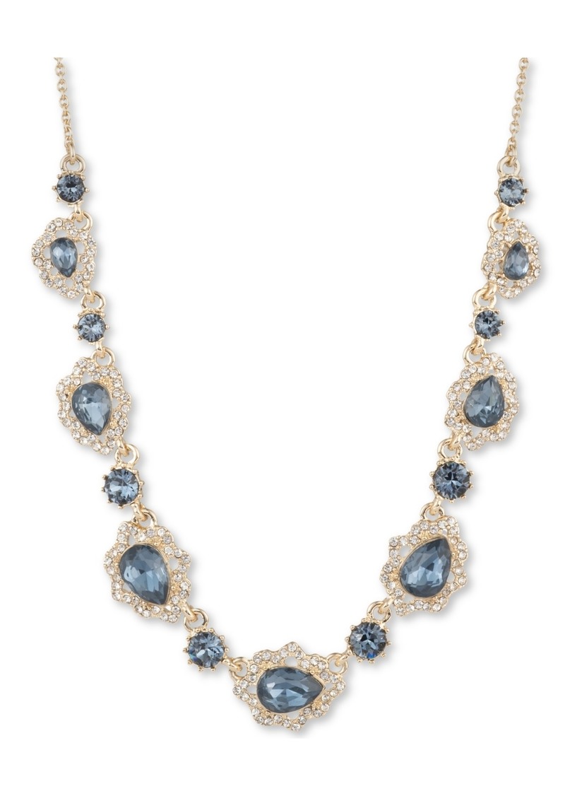 "Marchesa Gold-Tone Crystal & Pear-Shape Stone Statement Necklace, 16"" + 3"" extender - Blue"