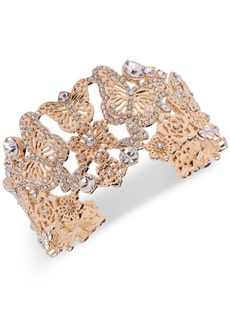 Marchesa Gold-Tone Crystal Butterfly & Flower Cuff Bracelet - Crystal Wh