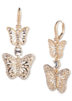 Marchesa Gold-Tone Crystal Butterfly Double Drop Earrings - Crystal Wh