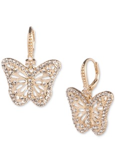 Marchesa Gold-Tone Crystal Butterfly Drop Earrings - Crystal Wh