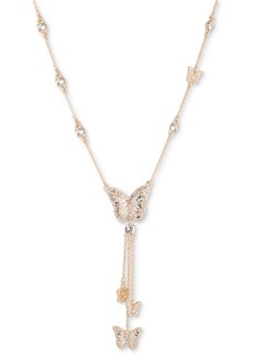 "Marchesa Gold-Tone Crystal Butterfly Lariat Necklace, 16"" + 3"" extender - Crystal Wh"