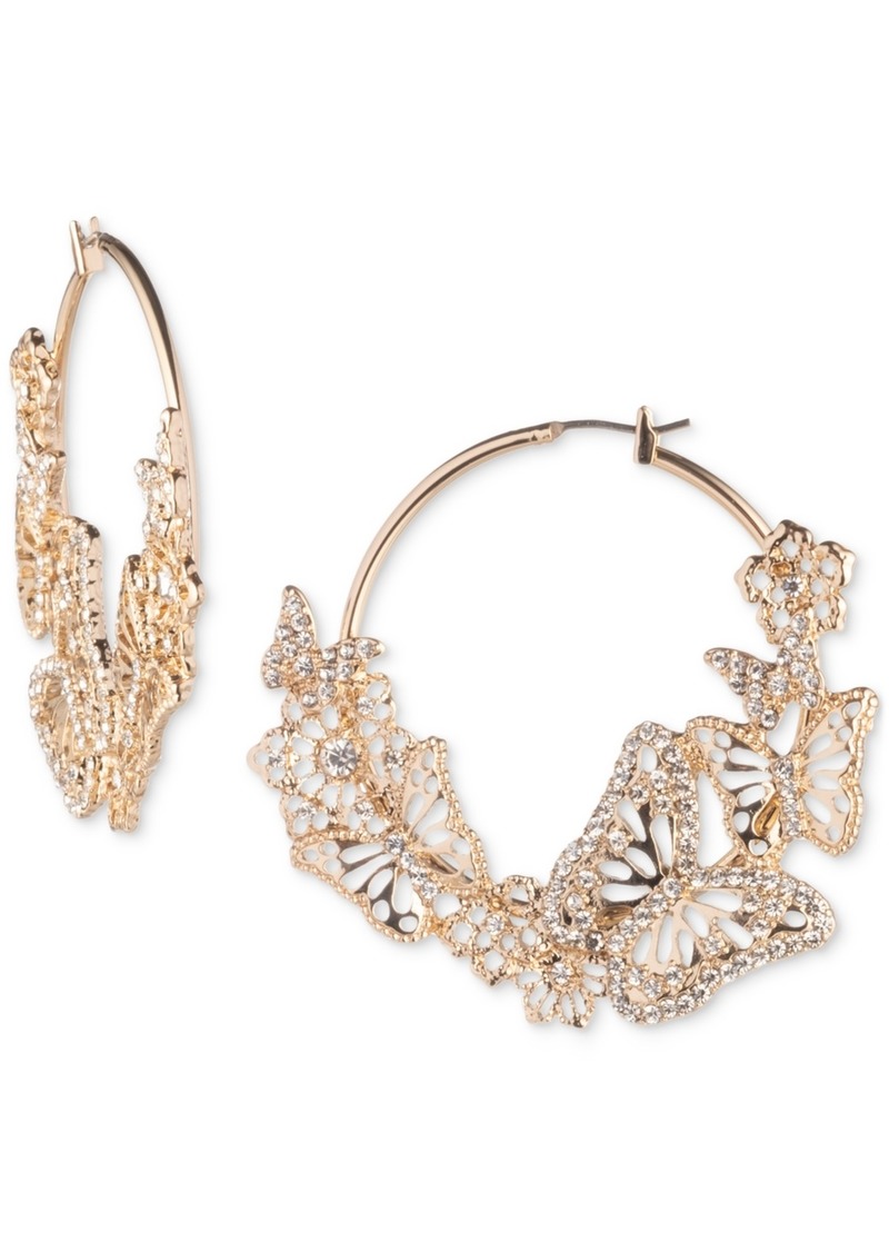 Marchesa Gold-Tone Crystal Butterfly Statement Hoop Earrings - Crystal Wh