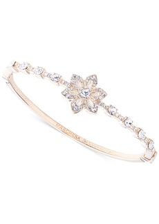 Marchesa Gold-Tone Crystal Flower Bangle Bracelet - White
