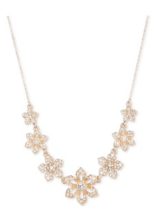 "Marchesa Gold-Tone Crystal Flower Statement Necklace, 16"" + 3"" extender - White"