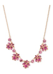 "Marchesa Gold-Tone Crystal Frontal Necklace, 16"" + 3"" extender - Pink"