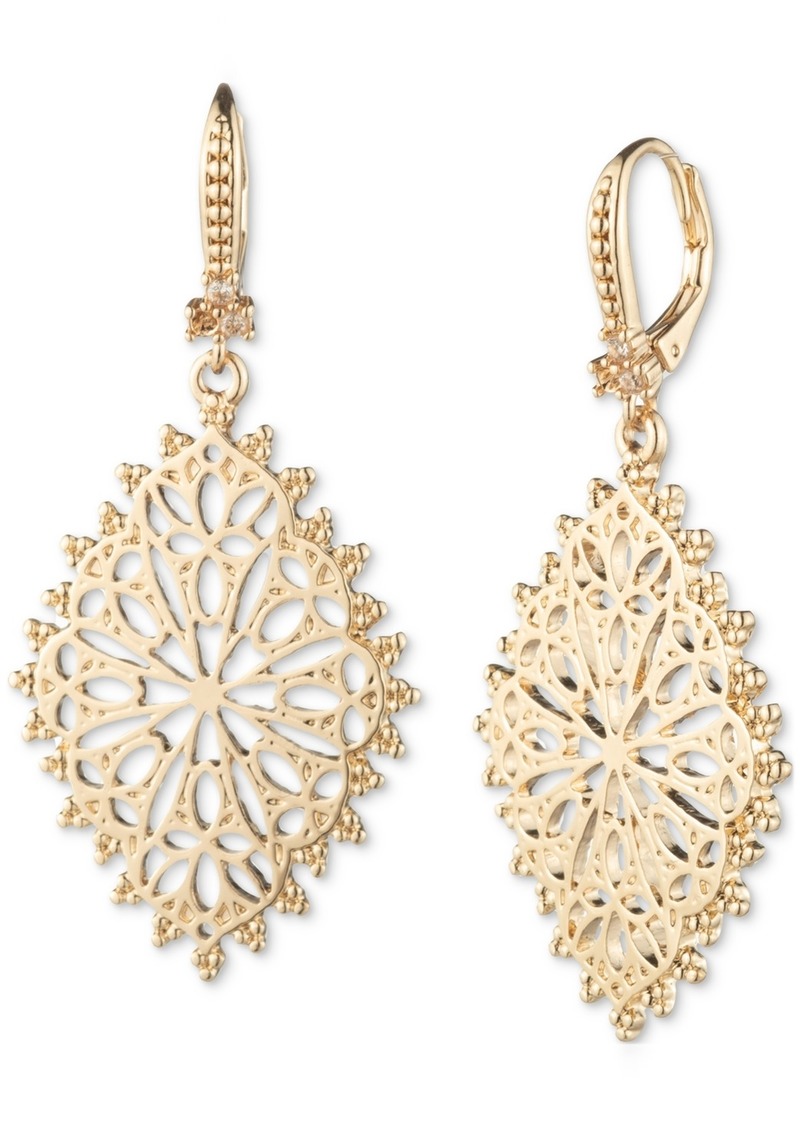 Marchesa Gold-Tone Filigree Beading Openwork Leverback Drop Earrings - Gold