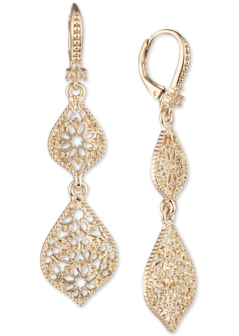 Marchesa Gold-Tone Filigree Double Drop Earrings - Gold