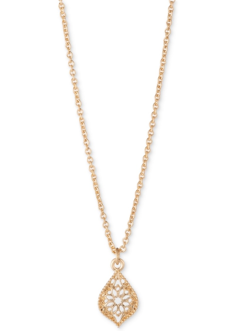 "Marchesa Gold-Tone Filigree Pendant Necklace, 16"" + 3"" extender - Gold"