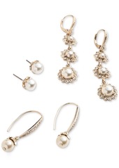 Marchesa Gold-Tone Imitation Pearl & Crystal Triple Drop Earrings - Gold