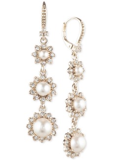 Marchesa Gold-Tone Imitation Pearl & Crystal Triple Drop Earrings - Gold