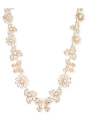 "Marchesa Gold-Tone Imitation Pearl, Mother of Pearl & Glass Stone Butterfly & Flower Collar Necklace, 16"" + 3"" extender - White"