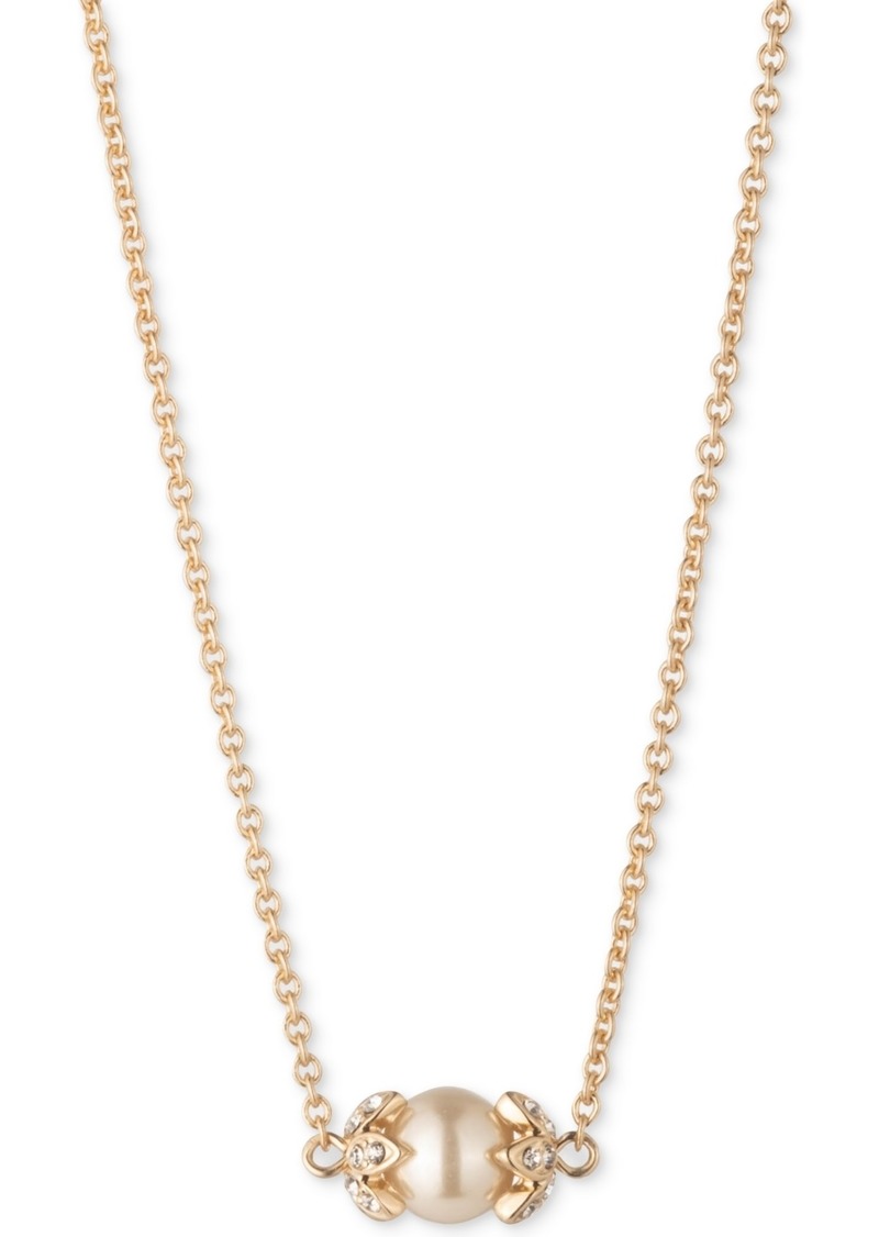 "Marchesa Gold-Tone Imitation Pearl Pendant Necklace, 16"" + 3"" extender - Pearl"