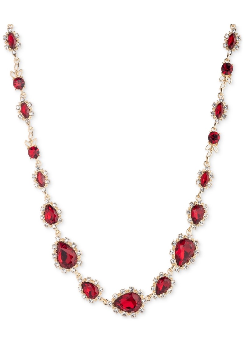 "Marchesa Gold-Tone Pave & Color Crystal Collar Necklace, 16"" + 3"" extender - Bright Red"