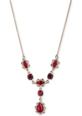 "Marchesa Gold-Tone Pave & Color Crystal Statement Lariat Necklace, 16"" + 3"" extender - Bright Red"