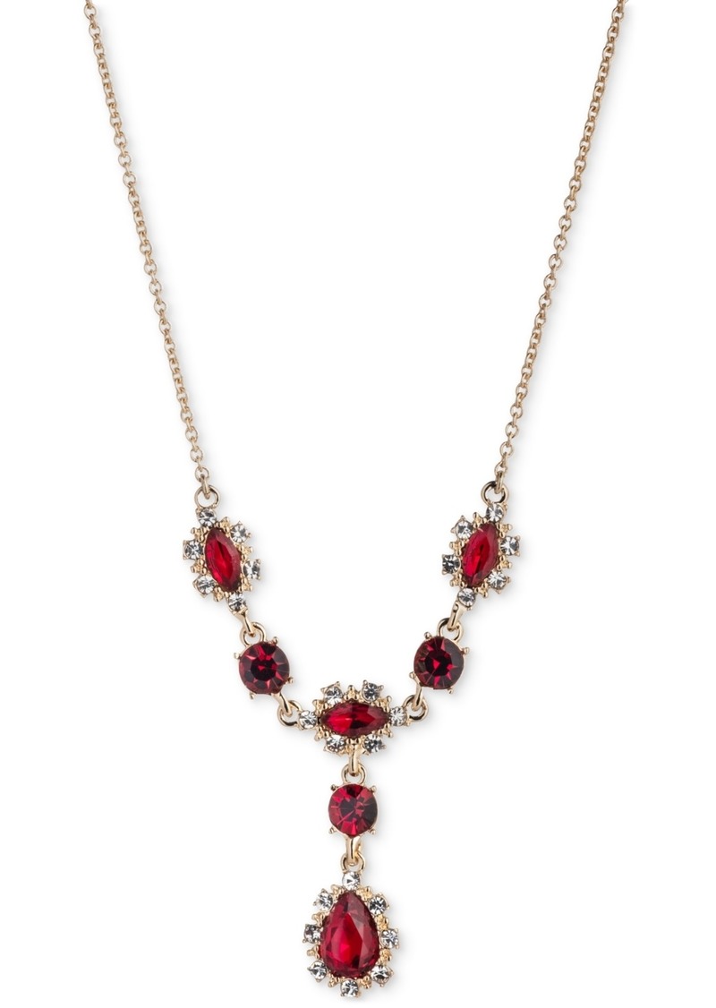 "Marchesa Gold-Tone Pave & Color Crystal Statement Lariat Necklace, 16"" + 3"" extender - Bright Red"