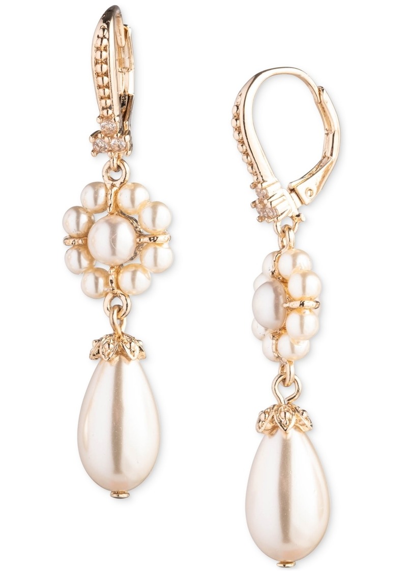 Marchesa Gold-Tone Pave & Imitation Pearl Double Drop Earrings - Blush