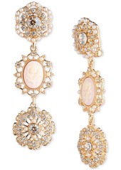 Marchesa Gold-Tone Pave & Imitation Pearl Flower Cameo Triple Drop Earrings - Gold