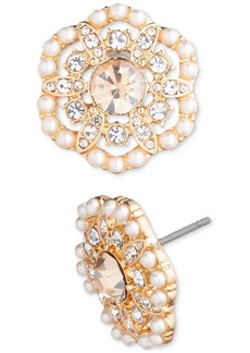Marchesa Gold-Tone Pave & Imitation Pearl Flower Stud Earrings - Gold