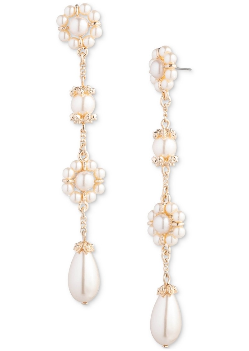 Marchesa Gold-Tone Pave & Imitation Pearl Linear Drop Earrings - Blush