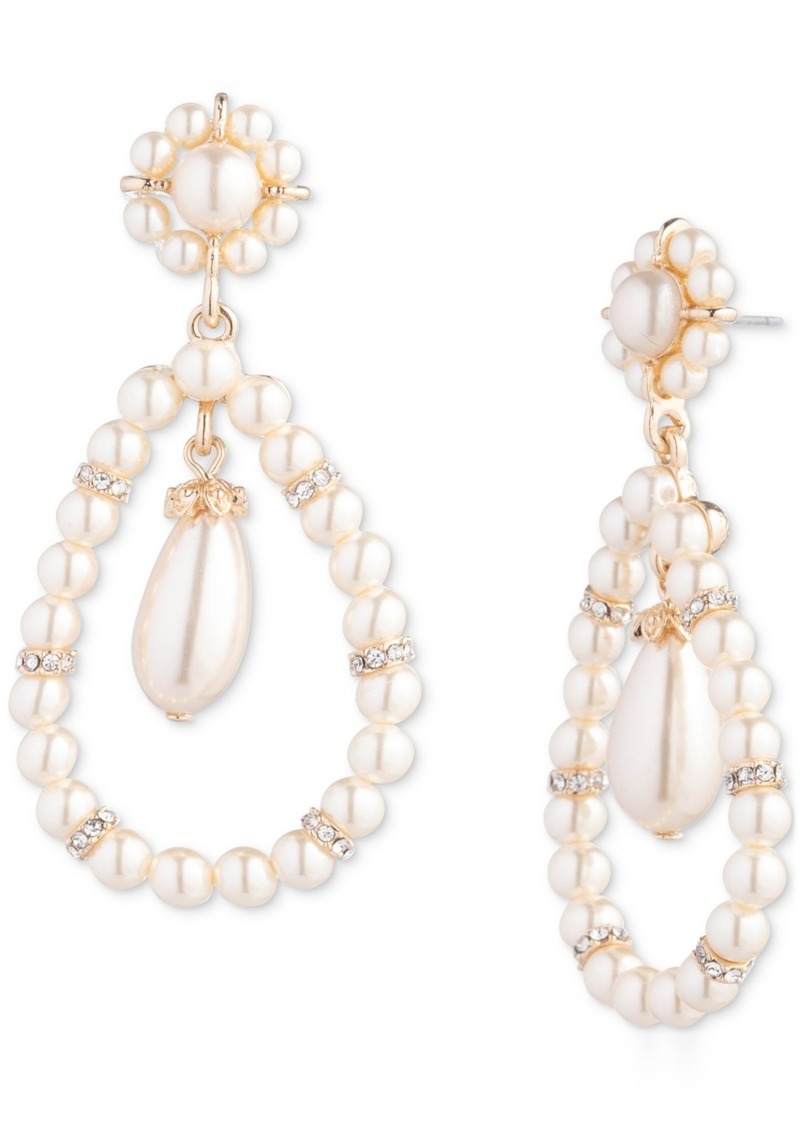 Marchesa Gold-Tone Pave & Imitation Pearl Orbital Drop Earrings - Blush