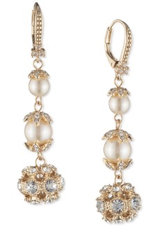 Marchesa Gold-Tone Pave Ball & Imitation Pearl Triple Drop Earrings - Gold