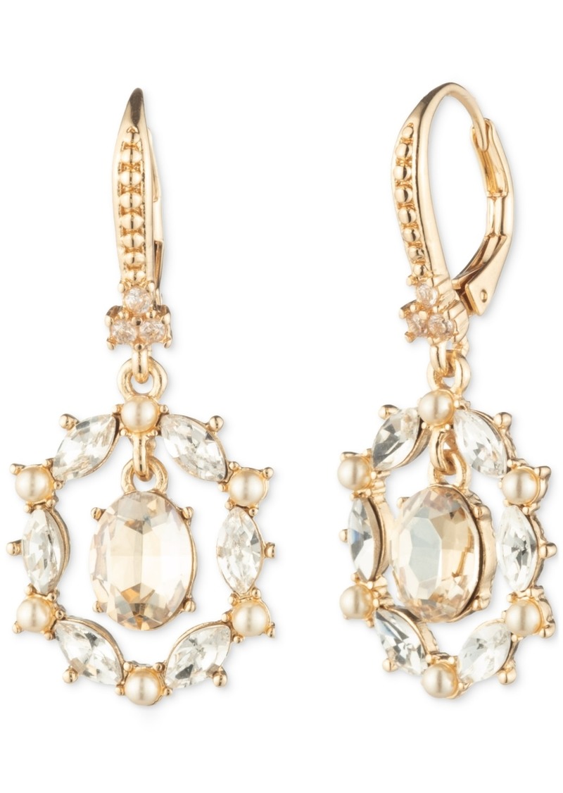 Marchesa Gold-Tone Stone & Crystal Orbital Halo Leverback Drop Earrings - Golden