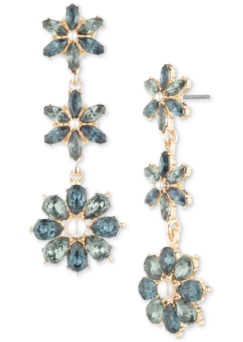 Marchesa Gold-Tone Stone & Imitation Pearl Flower Triple Drop Earrings - Blue