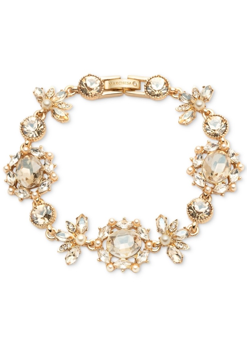 Marchesa Gold-Tone Stone, Crystal, & Imitation Pearl Flex Link Bracelet - Golden