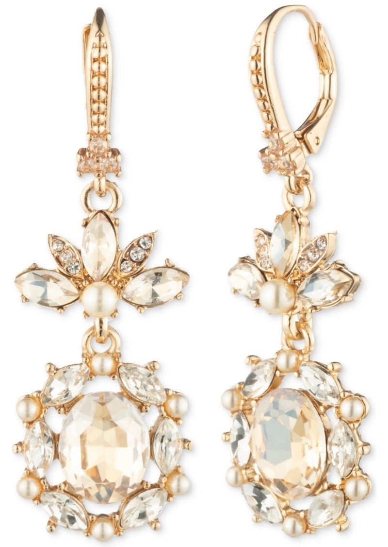 Marchesa Gold-Tone Stone, Crystal & Imitation Pearl Halo Leverback Drop Earrings - Golden