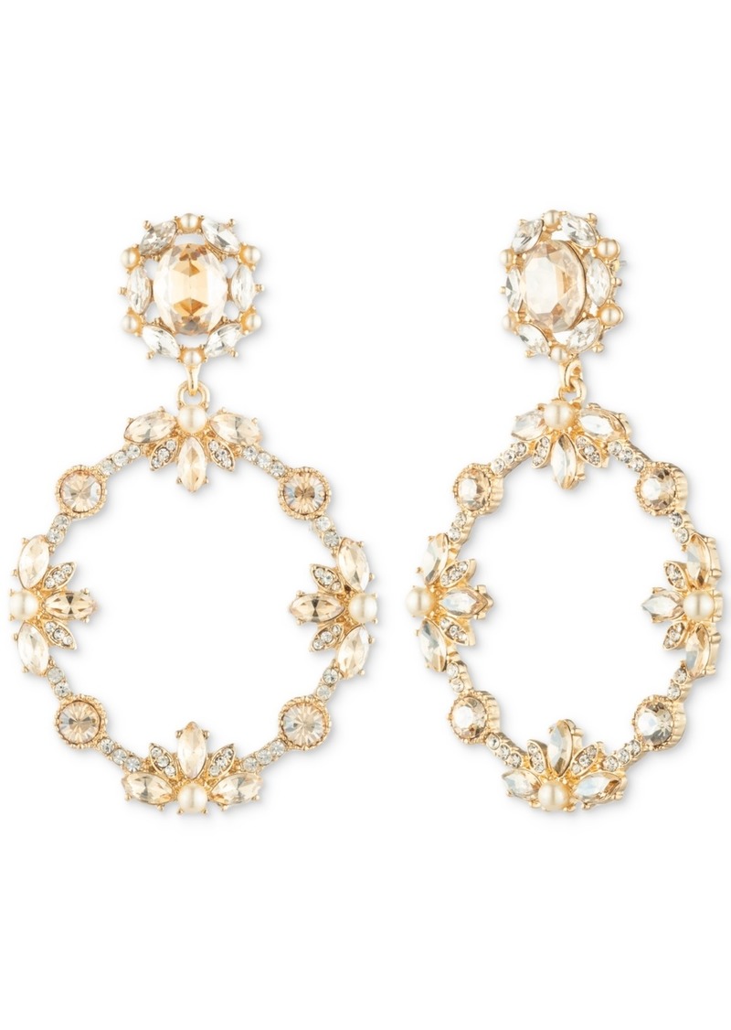 Marchesa Gold-Tone Stone, Crystal, & Imitation Pearl Orbital Circle Drop Earrings - Golden