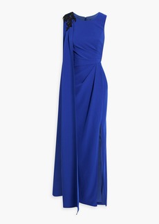 Marchesa Notte - Appliquéd draped crepe gown - Blue - US 0