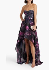 Marchesa Notte - Strapless asymmetric floral-print chiffon gown - Black - US 4