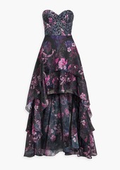 Marchesa Notte - Strapless asymmetric floral-print chiffon gown - Black - US 4