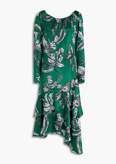 Marchesa Notte - Asymmetric printed satin midi dress - Green - US 2