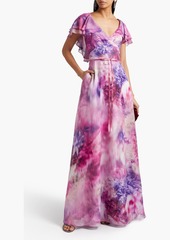 Marchesa Notte - Ruffled bow-embellished floral-print chiffon gown - Purple - US 0