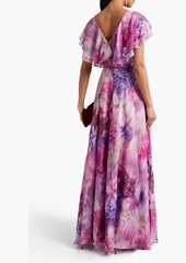 Marchesa Notte - Ruffled bow-embellished floral-print chiffon gown - Purple - US 0