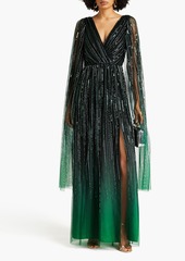 Marchesa Notte - Cape-effect embellished tulle gown - Green - US 2