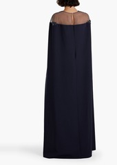 Marchesa Notte - Cape-effect embellished tulle-trimmed crepe gown - Blue - US 0