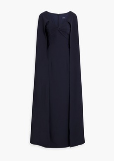 Marchesa Notte - Cape-effect twisted stretch-crepe gown - Blue - US 2