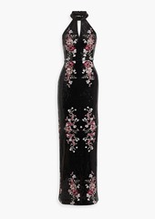 Marchesa Notte - Cutout embellished tulle halterneck gown - Black - US 8