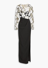 Marchesa Notte - Cutout embroidered tulle and crepe gown - Black - US 4