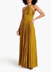Marchesa Notte - Cutout pleated sateen gown - Yellow - US 2
