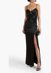 Marchesa Notte - Embellished cutout satin gown - Black - US 10