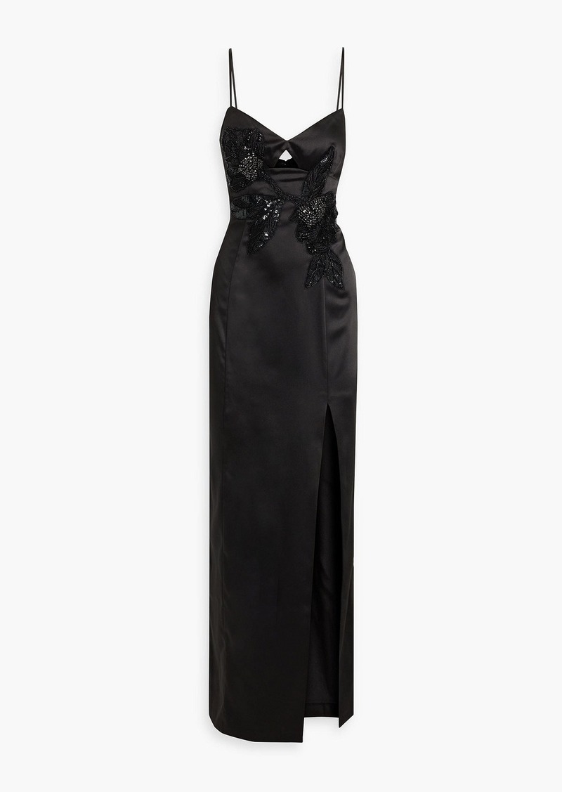 Marchesa Notte - Embellished cutout satin gown - Black - US 10