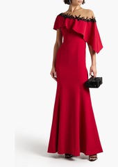 Marchesa Notte - Embellished draped tulle and crepe gown - Red - US 0