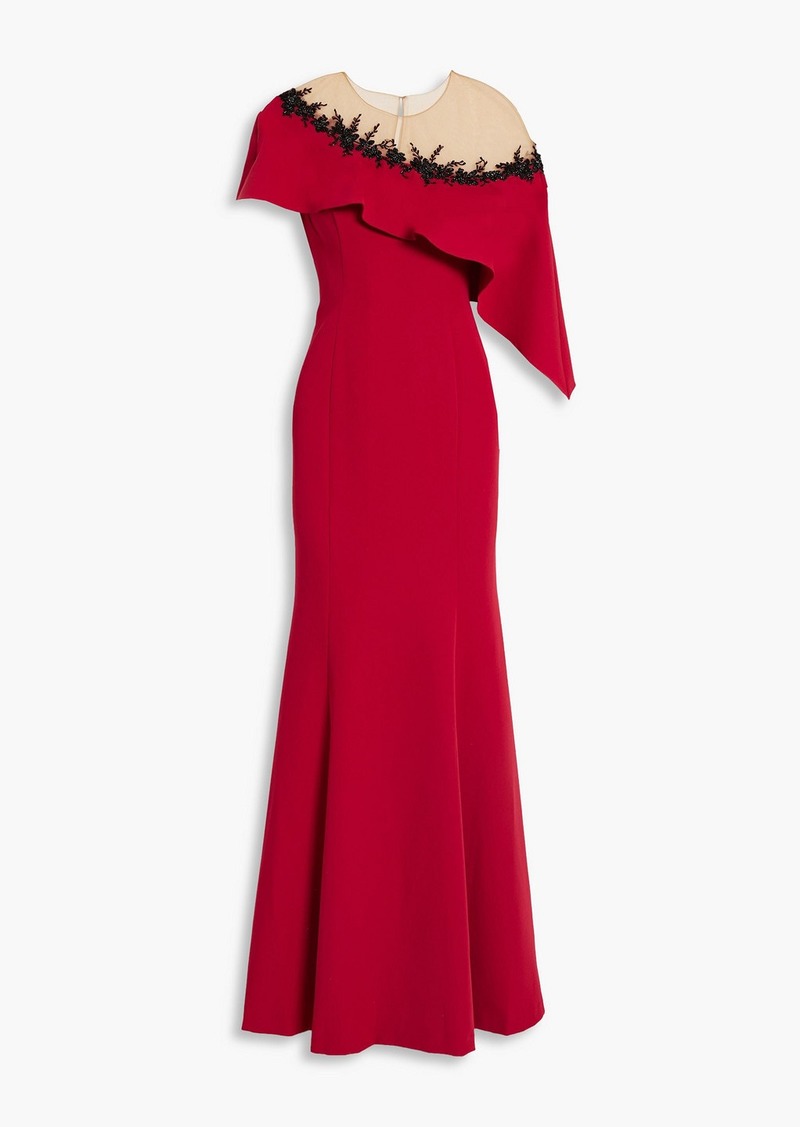 Marchesa Notte - Embellished draped tulle and crepe gown - Red - US 0