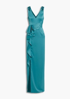 Marchesa Notte - Embellished ruffled satin-crepe gown - Blue - US 2
