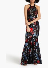 Marchesa Notte - Embellished ruffled tulle halterneck gown - Black - US 4