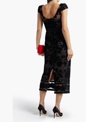 Marchesa Notte - Embroidered lace-appliquéd stretch-tulle midi dress - Black - US 4