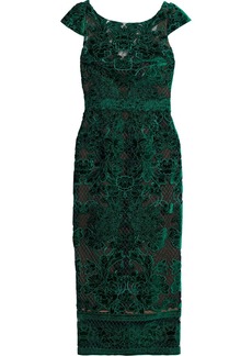 Marchesa Notte - Embroidered velvet-appliquéd tulle dress - Green - US 6